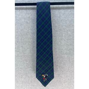 Vintage Disney Mickey Unlimited Green & Blue Plaid Tie Micky Mouse Golfing 90s